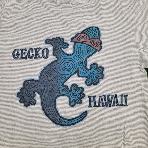 Vintage 90s Gecko Hawaii Stripes Shirt S/M 19x20 Gray USA - Picture 14 of 15
